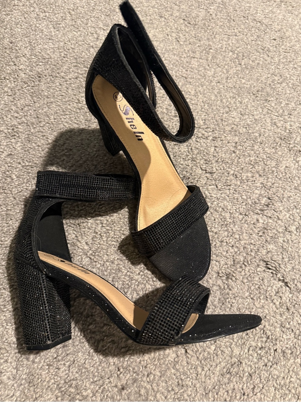 SheIn Black Embellished Block Heel Sandals size 8.5